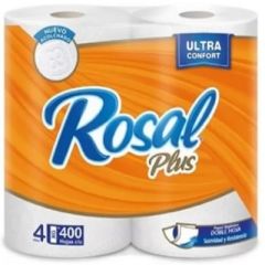 PAPEL HIGIÉNICO ROSAL PLUS GRANDE DE 4 ROLLOS 400 HOJAS