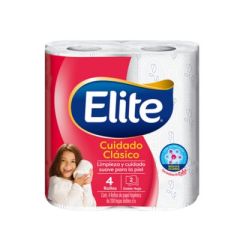 PAPEL HIGIENICO ELITE CUIDADO CLASICO 4 ROLLOS DE 200 HOJAS DOBLE