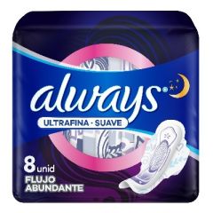 TOALLAS SANITARIAS ALWAYS ULTRAFINA SUAVE FLUJO ABUNDANTE 8UN